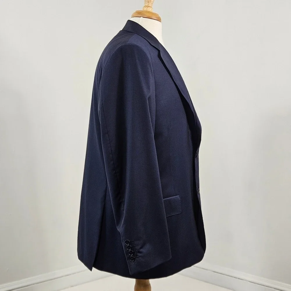 Canali Wool Blazer Suit Jacket Coat Navy Blue | US 44 | SMALL HOLE | FLAWS